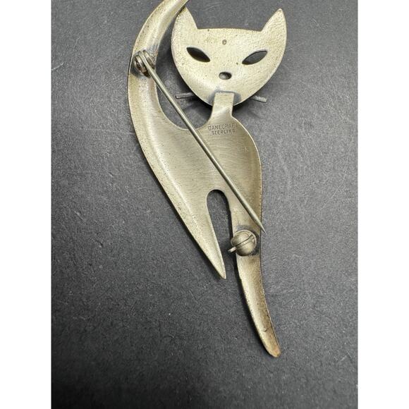 Vintage Danecraft Atomic Cat Sterling Silver 925 Modernist Pin Brooch 2.67" - Picture 4 of 6